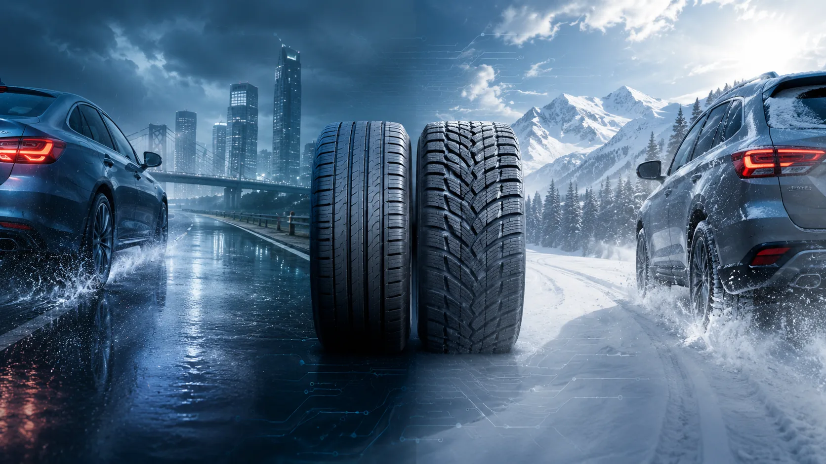 Winter tires gripping a snowy mountain road near Port Coquitlam and the Tri-Cities